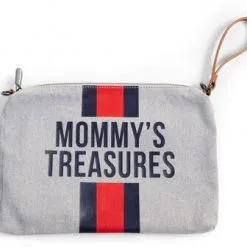 Childhome Mommy Clutch Kanvas, Grey Stripes Red/Blue