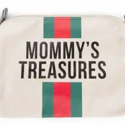 Childhome Mommy Clutch Kanvas, Off White Stripes Green/Red